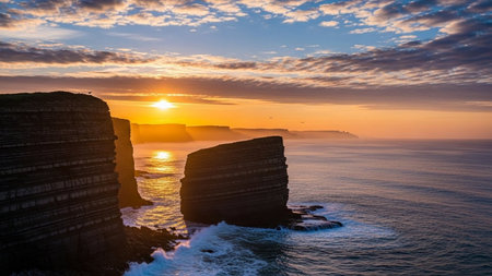 Sunset at Cliffs of Moher in County Clare, Irelandの素材