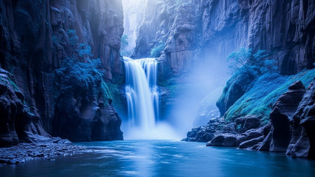 Beautiful scenery of Wulong waterfall in Wulong national park, Chinaの素材
