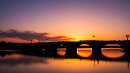 Sunset over the Guadalquivir river in Guadalajara, Spainの素材