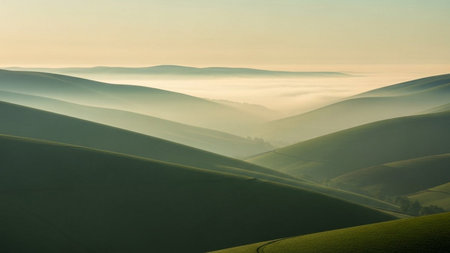 Foggy morning in Tuscany, Italy. Rural landscapeの素材