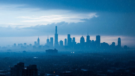 New York City Skyline at Rainy Day, Manhattan, NYCの素材