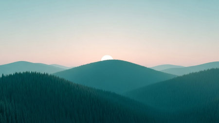 Sunset in the mountains. 3d rendering. Computer digital drawing.の素材