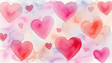 Watercolor hearts. Valentines day background. Hand drawn illustration.の素材