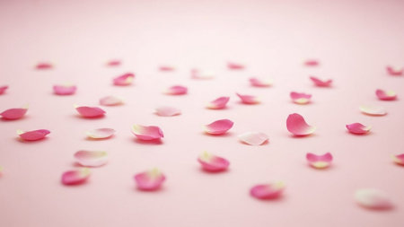 Pink rose petals on pastel pink background. Valentine's day concept.の素材