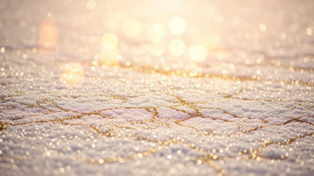 Snow on the ground at sunset. Abstract background with bokeh effect.の素材