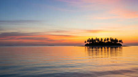 Tropical island in the sea at beautiful sunset. Nature composition.の素材