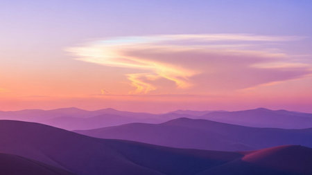 Beautiful sunset in the mountains. Landscape with mountains and skyの素材