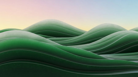 Green wavy background. 3d rendering, 3d illustration.の素材