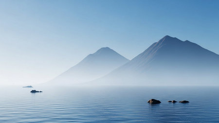 Mt. Fuji and the sea. 3d rendering. Computer digital drawing.の素材