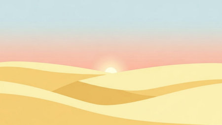 Desert landscape with sand dunes in the sunset. Vector illustration.の素材