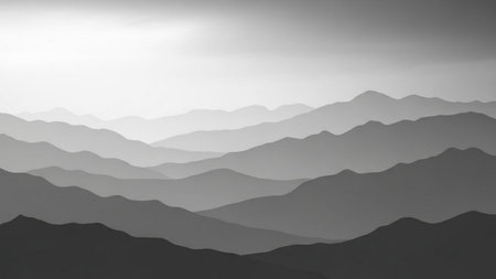 Mountain landscape. Black and white. 3d rendering. Computer digital drawing.の素材