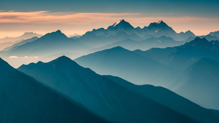 Mountain range at sunrise. Caucasus Mountains, Georgia, Europe.の素材