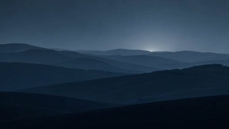 Moonlight over the hills of the Carpathian Mountains, Ukraineの素材