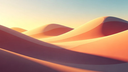 Abstract orange sand dunes on sunset background. 3d render illustrationの素材
