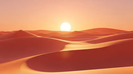 Desert sand dunes at sunset. 3d render illustration.の素材