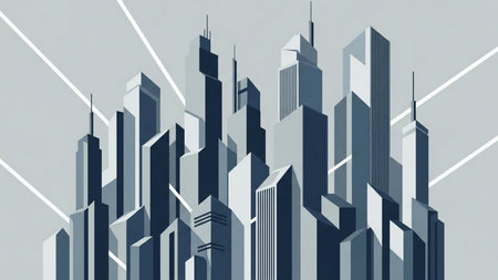 3d illustration of skyscrapers in the city, abstract backgroundの素材