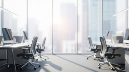 Modern open space office interior. 3d rendering mock up toned imageの素材