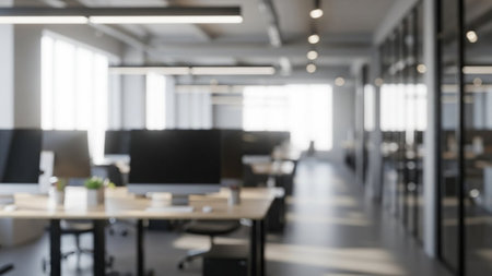 Blurred image of modern open space office interior. Blurry backgroundの素材