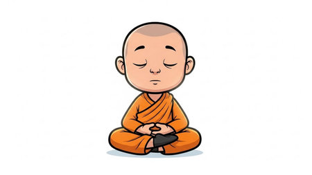 Buddhist monk meditating on white background. Vector illustration.の素材
