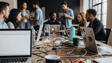 selective focus of multicultural businesspeople working on computers in modern officeの素材