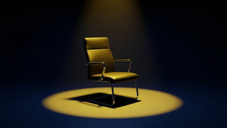 Yellow office chair on a dark background. 3D rendering. 3D illustration.の素材