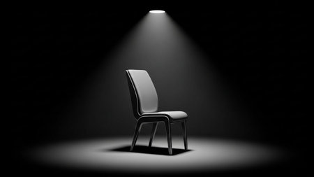 Black chair on a black background with spotlights. 3d renderingの素材