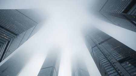 abstract foggy skyscrapers in hongkong.の素材