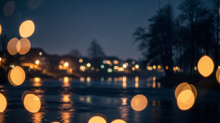 Defocused bokeh lights on the background of the river.の素材