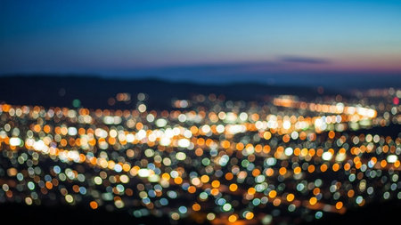 Abstract circular bokeh background of cityscape at twilight time.の素材