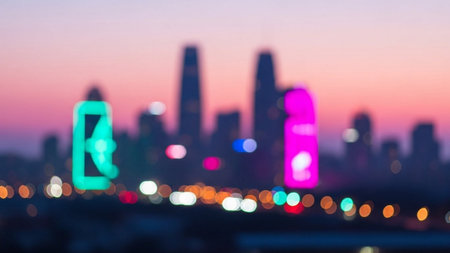 Abstract blurred bokeh cityscape at twilight time, abstract backgroundの素材