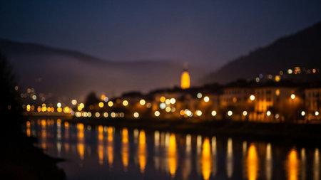 Defocused view of Florence, Tuscany, Italy at nightの素材