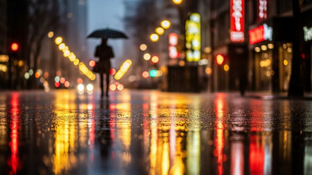 Rainy day in Paris, France. Blurred background with bokehの素材