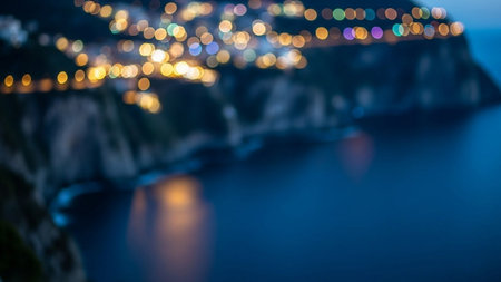 Defocused night lights of Sorrento, Campania, Italyの素材