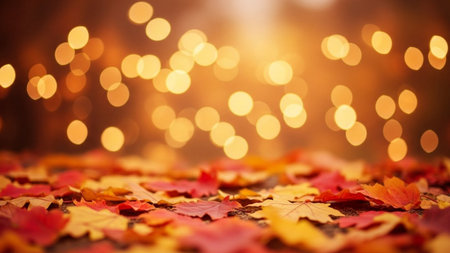Autumn background with maple leaves and bokeh defocused lightsの素材