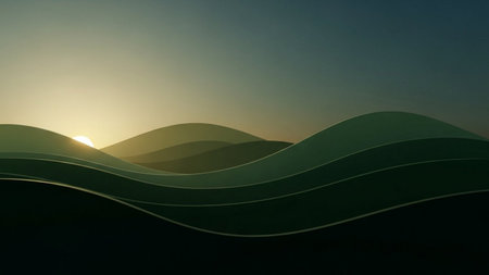 Abstract background with curved lines. 3d render illustration. Landscape.の素材