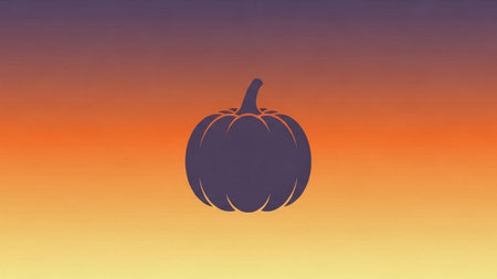 Pumpkin silhouette on orange and blue gradient background. Halloween concept.の素材