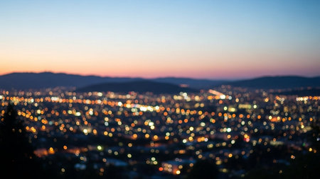 Blurred view of the city at sunset. Bokeh effectの素材