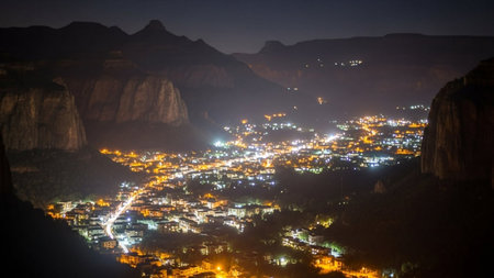 Panoramic view of Cappadocia at night, Turkeyの素材