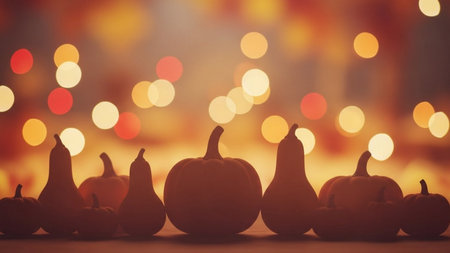Halloween pumpkins on bokeh background with copy space.の素材