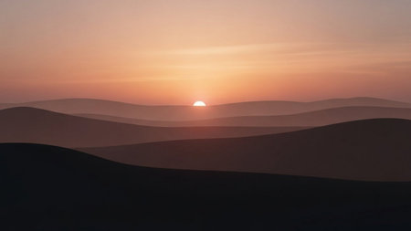 Sunset over the sand dunes in the Sahara desert, Moroccoの素材
