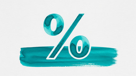Percentage sign on watercolor background. Blue watercolor paint.の素材