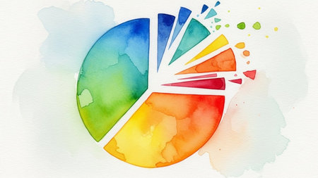Colorful watercolor pie chart on watercolor paper texture background.の素材