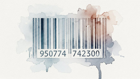 Barcode on a white background with watercolor splashes.の素材