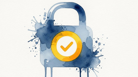 Lock icon on white background with watercolor blots and splashesの素材