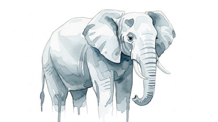Elephant watercolor illustration isolated on white background. Hand drawn animal.の素材
