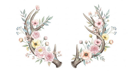 Watercolor floral wreath with flowers, leaves and branches. Hand painted illustration isolated on white backgroundの素材
