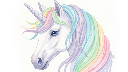 Unicorn on white background. Hand-drawn illustration. Vector.の素材