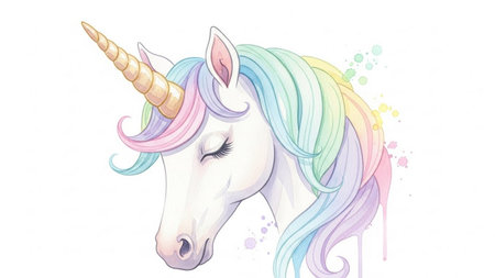 Unicorn with rainbow mane and horn. Vector illustration.の素材