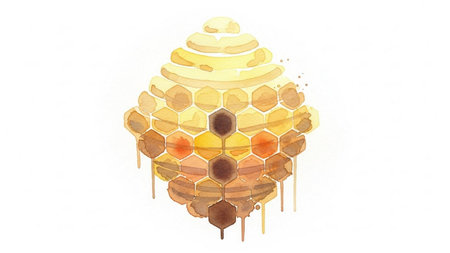 Honeycombs isolated on white background, watercolor illustration.の素材