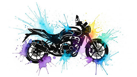 Motorcycle painted in watercolor paint splashes. Vector illustration.の素材